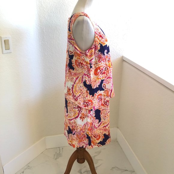 J. Jill Paisley  Floral Tiered Dress SizeS Sleeveless Orange Colorful Stretch - Picture 5 of 13